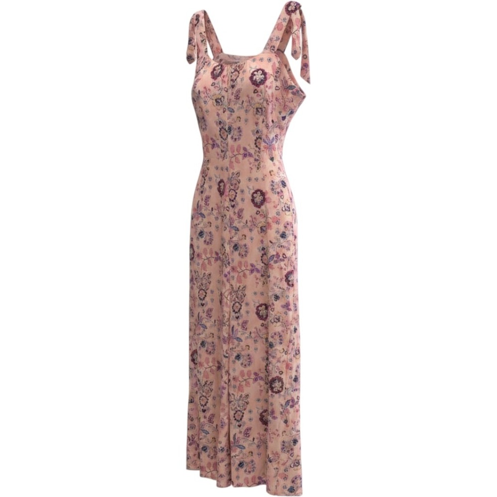 Sancia Peach Floral Paisley Tencel Wide Leg Jumpsuit Tie Shoulder Size M